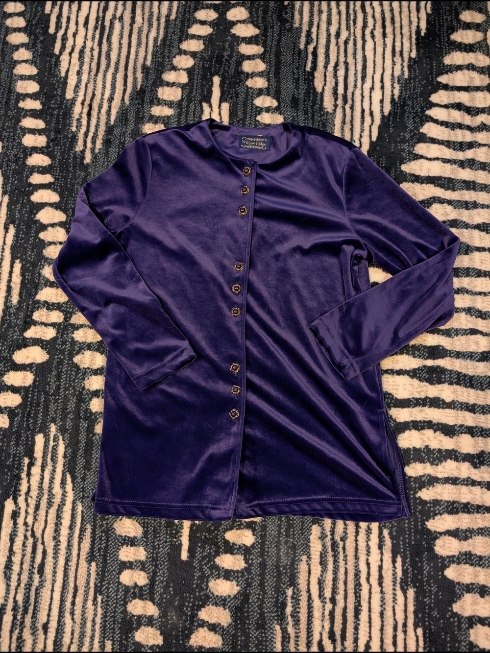 Willow Ridge Deep Purple Velvet Button-Front Sweater Jacket